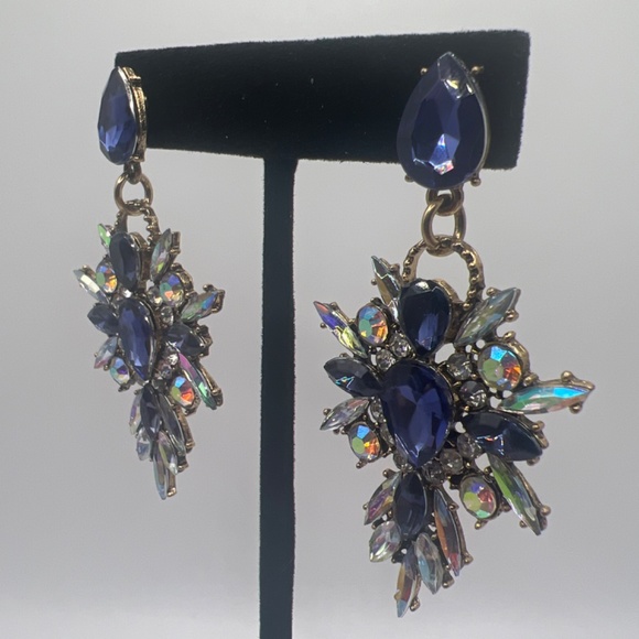 Navy & Iridescent Stone Earrings - Picture 3 of 5